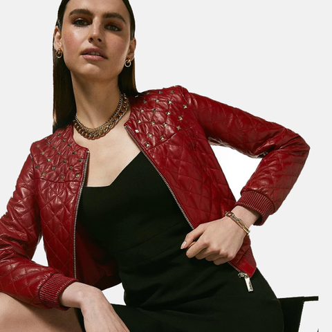 Wine Red Bomber Leather Jacket for women